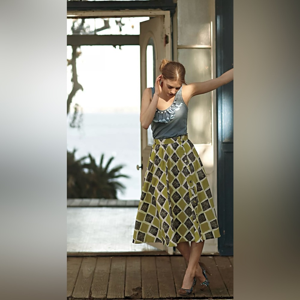 Edme & Esyllte‎ x Anthropologie Shifting Buttons A-Line Circle Midi Skirt Size 0
